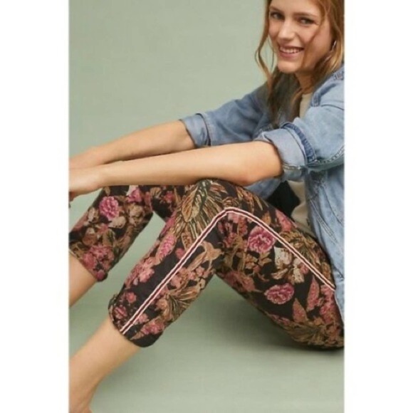 Anthropologie chino tropical floral relax‎ fit tuxedo striped pants size 27 - Picture 1 of 8